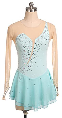 kzytamz Mädchen Eiskunstlauf Kleid Damen Professionelle Eiskunstlauf Wettbewerb Kleider Winter Schlittschuh Kostüm Mädchen Crystal Activewear (XXS,Light Blue)