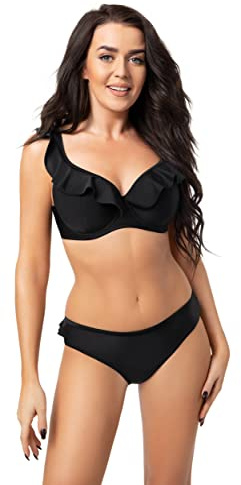 Selente My Secret Attraktiv bikini för kvinnor med bygeltopp i stora storlekar (tillverkad i EU), Svart volanger, 85C