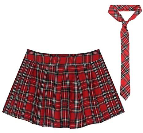 Freebily Minikjol Dam Plisserad rutig kjol rutig kjol sexig slips A-linje rutig kjolar Tartan Skater Mini Kjol Rollspel Kostym Student Girls