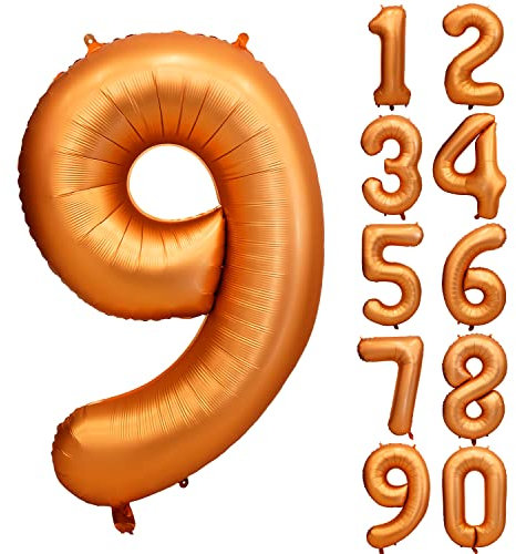 Orange Geburtstag Ballon Zahl 9 in Riesen Farbe Folienballon Mylar Helium luftballon für Hochzeit Babyparty Jubiläum Geburtstagsdeko Jungen Mädchen Happy Birthday Party Deko