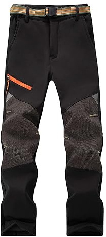 Echinodon Kinder Softshellhose Gefütterte Outdoorhose Jungen Mädchen Hose Winddicht Wasserabweisend Wanderhose Schwarz L