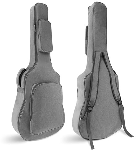 MuzcYM 10,6 mm tjock stoppning vattentät Oxfordtyg grå akustisk gitarr väska för 40 100 cm akustisk gitarr med nackrem, mjukt gitarrfodral, Grått, Akustisk gitarrväska