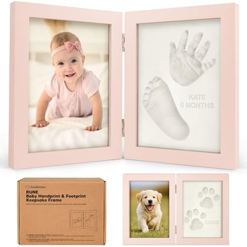 Baby hand- och fotavtryckssats – snabbtorkande lera för nyfödda minnessaker och handavtryck, barnkammare bildram, katt hundtassavtryckssats, personlig mors dag ny mamma gåvor för baby shower (petal