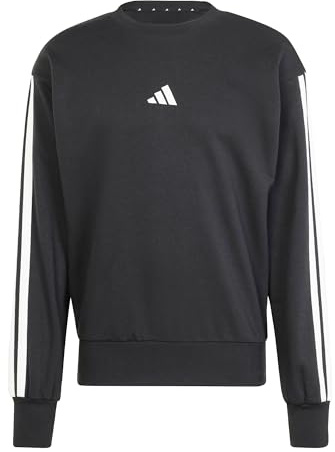 adidas Hombre Essential Three Stripes French Terry Sweatshirt, Black/White, S