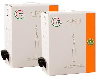 ALBORI Soave- Olio Extravergine di Oliva Italiano 5 Litri x2 (10L) Estratto Freddo, Olio di Oliva Extra Vergine Olive Leccino/Peranzana Delicato Pesce Carne Verdura Versatore Antispreco, NUOVO 2024/25