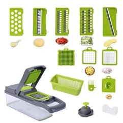 Mandolina de Cocina Profesional - Cortador de Verduras Multifuncional con 7 Cuchillas de Acero Inoxidable, Fácil de Limpiar y Desmontar, Ideal para Cortar, Rebanar y Rallar Verduras y Más