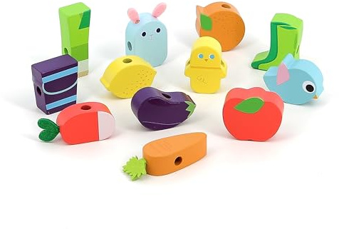Vilac Första manuella aktivitet-set med träpärlor för barn från 18 månaders utveckling finmotorik och hand-öga-koordination idealisk för kreativ uppvaknande och Montessori, 1517S