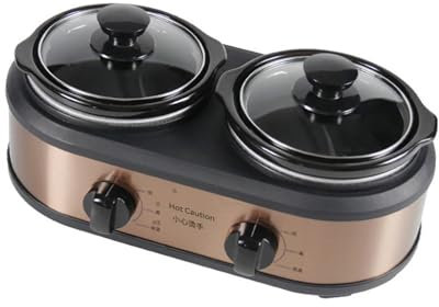 Olla de dos ollas automática para sopa y estofado, olla eléctrica multifuncional, calentador de alimentos de cocción lenta doble de 2 ollas, temperatura ajustable