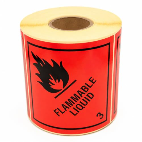MD Labels Etichette per merci pericolose, 500 pezzi, 100 x 100 mm, classe 3, liquido fiammabile, rosso-nero, adesivi per il trasporto, adesivi per merci pericolose