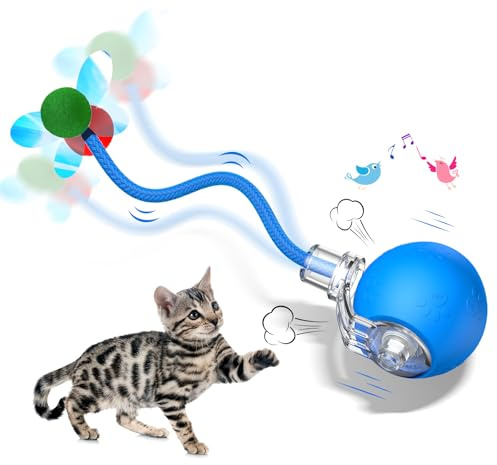 teeche Palla Interattiva per Gatti - 2025 Nuova Pallina Gatto Automatica con 2 Modalità, Coda Lucido e Suoni di Uccelli, Ricaricabile USB e 360° Rotazione Automatica per Gattini Anziani