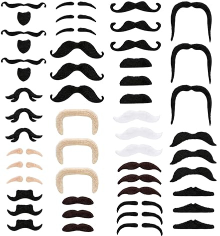 KarneLux Limmad mustasch – 48-pack – självhäftande mustasch – självhäftande skägg, för karneval och temafest