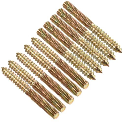 TOP-VIGOR 10Pcs Hanger Bolts, M8x75mm Double Headed Bolts Self Tapping Screw, Double Ended Dowel Screws, Screw Dowels Hanger, Threaded Lag Wood Screws and Machine Bolts for Wood Joint Furniture