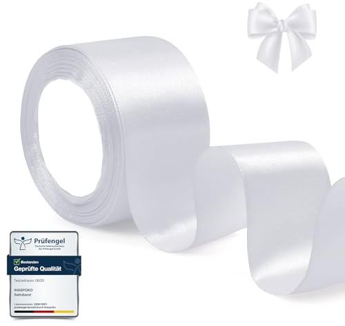 ihaspoko Satinband 10 cm 20 m vitt satinband för presentinslagning, bröllop, gör-det-själv-kort, dekoration, bröllopsbil