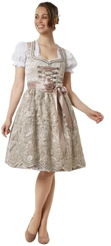 dressforfun Robe Bavaroise Ella Dirndl Tenue Oktoberfest Corsage aux Motifs Fins Tablier en Dentelle et Tissu Brillant Deguisement Femme Tenue alsacienne Déguisement Adulte Femme Mariage