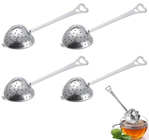 ZORVYN Juego de 4 Infusores de Té en Forma de Corazón de Acero Inoxidable con Cuchara y Pinza para Té Suelto y Taza