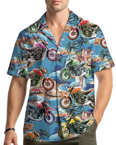 Motorcycle Hawaiian Shirt for Men Women, Tropical Beach Bike Aloha Top, Sport Motorbike Summer Vacation Outfit
