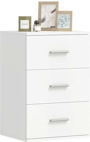 HOMCOM Comodino Camera da Letto con 3 Cassetti, Comodino Stile Moderno in Legno, Tavolini per Divano, Soggiorno, Salotto e Camera, 40x35x60 cm, Bianco