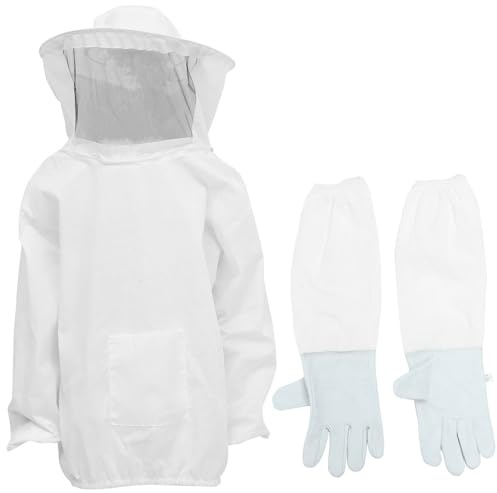 Uonlytech Conjunto de Apicultura Transpirable 2 Piezas Guantes Protectores, Ropa Resistente para Apicultores Profesionales, Equipo de Trabajo para Colmenas, Tamaño Adecuado y Duradero