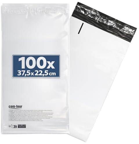 com-four® 100 fraktpåsar 37,5 x 22,5 cm, självhäftande, ogenomskinliga
