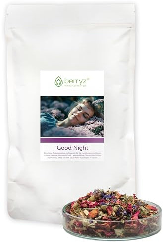 Gute-Nacht Tee mit Melisse, Passionsblume, Lavendel, Rosenblüten, Süßholz | Speziell für die Nacht zugeschnittene Zutaten