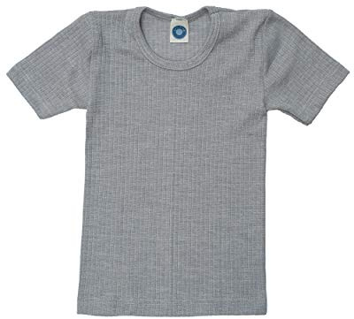 Cosilana, Canottiera da Bambino a Maniche Corte, 45% Cotone KBA 35% Lana, 20% Seta, Grigio mélange, 4 Anni