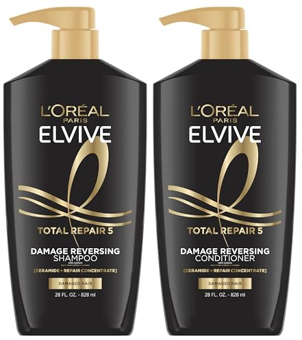 L'Oreal Paris Elvive Total Repair 5 Repairing Shampoo and Conditioner for Damaged Hair, 28 Ounce (Set of 2)