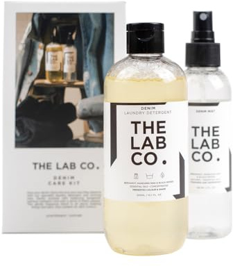 The Lab Co. Denim Care Kit - Non-Bio Laundry Detergent Wash 300ml and Fabric and Textile Dedoriser Freshener Mist Spray 150ml. Bergamot, Orange & Black Pepper