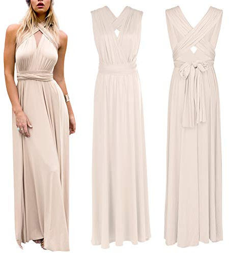 Odizli Vestido de mujer para fiesta, largo, sexy, festivo, con espalda descubierta, cartera, con tiras multidireccionales, vestido de dama de honor, de fiesta, de baile, albaricoque, S