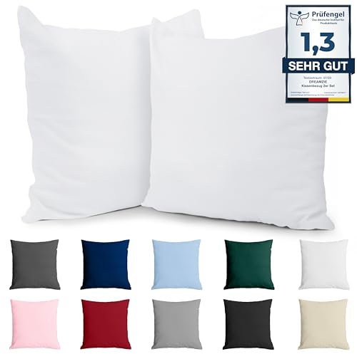 Kissenbezug 80x80 Baumwolle Renforcé (2er-Set) - Weiss - Dicht gewebt mit 57 Fäden/cm² - Kissenbezug 80x80 cm - Oeko Tex Zertifiziert - Dreamzie