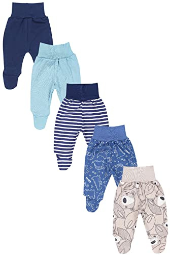 TupTam Pantalon avec Pieds pour Bébé, Lot de 5., Bleu foncé/Vert/Dino/Bleu Jean/Rayures/Gris, 62