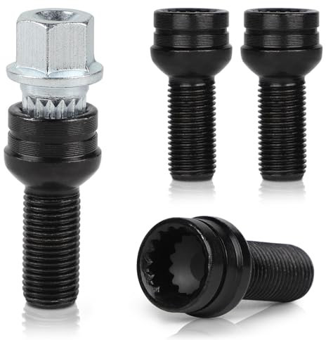 EFUTURETIME 4 x Tornillos Antirrobo Coche M14 x 1,5 mm, Tornillos de Rueda con una Tuerca de Seguridad Compatible con VW Jetta 1985-2016 Passat Golf Audi A4 Q5 (OE: 8D0601139F)
