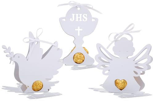 BETESSIN 3pcs Stanzschablonen Taufe Box Tischdeko Stanzform Candy Box Klein Taube Engel Süßigkeitenbox Stanzen Schachtel Metall Prägeschablonen Babyshower Kommunion Gastgeschenk für Stanzmaschinen