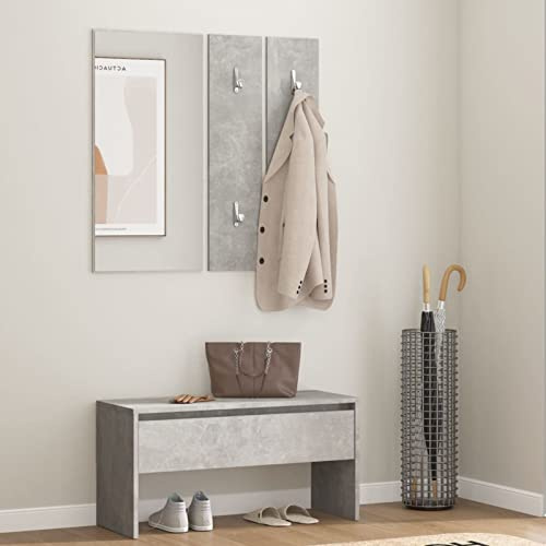Gecheer Set di Mobili da Corridoio Grigio Cemento in Legno Multistrato,Mobile da Ingresso, Mobile da Ingresso con Specchio, Scarpiera e Appendiabiti, Mobili Ingresso Moderno con Specchio