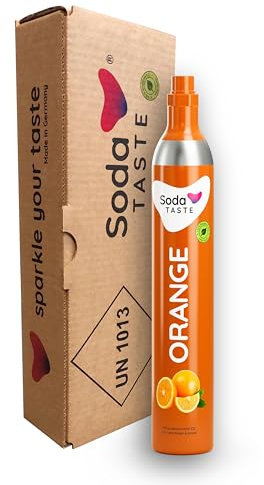 SodaTASTE CO2-Zylinder tauschen (Refill) für Wassersprudler, mit natürlichem Orangen-Aroma, ohne Sirup, für bis zu 60l gesprudeltes Wasser mit Geschmack, zuckerfrei (ACHTUNG: Leerer Zylinder benötigt)