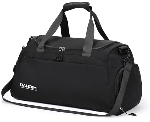 Damcyer Bolsa De Deporte, Bolsa Deporte Mujer para Mujer Grande con Compartimento Zapatos y Compartimento Mojado, Bolsa De Viaje Mochila Gimnasio, Negro Retro