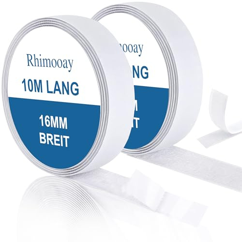 Rhimooay 10M x 16mm biadesivo extra forte per graffi, strisce adesive con gancio e anello, nastro adesivo per graffi, nastro autoadesivo per zanzariere - Bianco