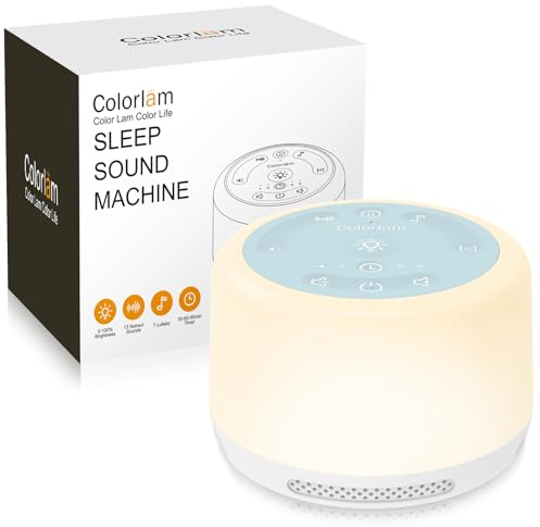 COLORLAM Rechargeable White Noise Machine Sleep Sound Machine for Baby Adults Kids with 20 Soothing Sounds and Night Light with 6 Volume Levels 3 Timers Memory Function for Home Office Travel
