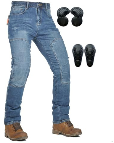 SHAIYOU Hombre Pantalones Vaqueros Moto Pantalones Motociclismo, Pantalones Deportivos De Moto, Transpirables, Resistentes Al Desgaste, Con 4 Almohadillas Protectoras (Azul,M)