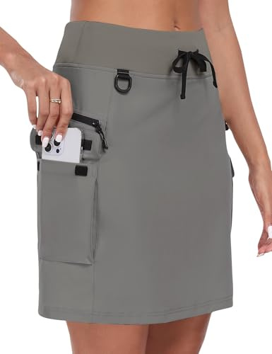 MoFiz Rock dam utomhus vandring Skort sportkjol UPF 50 snabbtorkande golfkjol tenniskjol med fickor, GRÅ, L