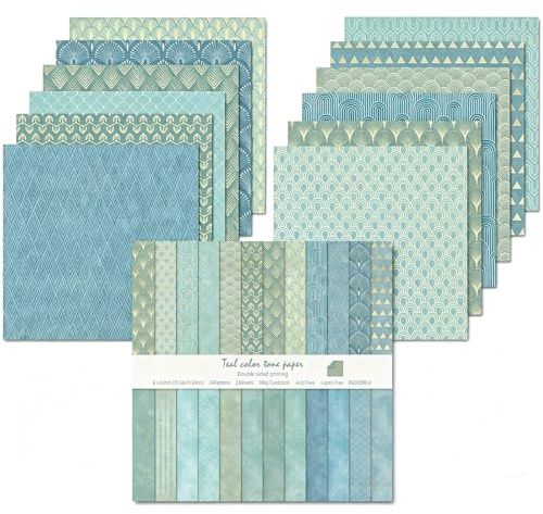 24 hojas para álbum de recortes, 30,5 x 30,5 cm, 24 diseños papel de doble cara, papel de fondo para álbumes de fotos, diseño de manualidades hecho a mano (Azul, 12 Inch)