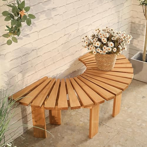 Banco de listones de madera maciza en forma de abanico, asiento duradero para todo tipo de clima, para patio, balcón, terraza y jardín