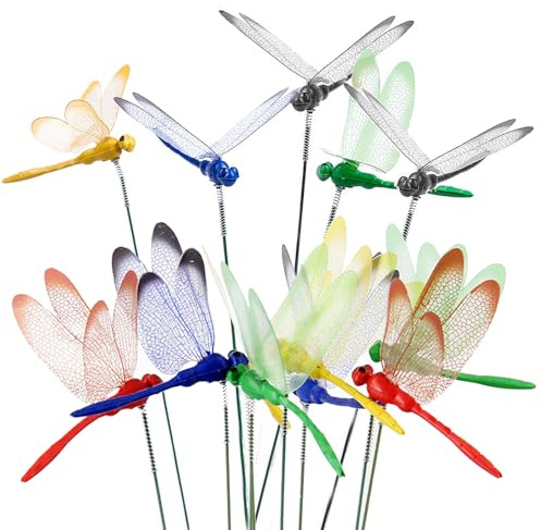 Tuxiaobu 12 Pcs Dragonfly Garden Decor Stakes - Fake Dragon Fly Floral Picks Cake Party Dragonflies Decorations - 3D Dragon Fly for Indoor Outdoor Flower Pot Thanksgiving Christmas Whimsical Gifts