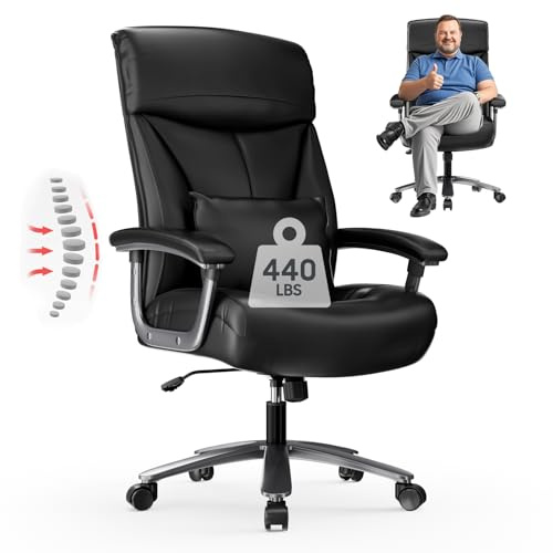 Asukale Ergonomischer Bürostuhl 200kg, Chefsessel, Schreibtischstuhl, Bequem XXL Breiter Sitzfläche, verdickte Gepolstert, Höhenverstellbar, mit Lendenkissen, für Große Menschen, Kratzfeste Leder