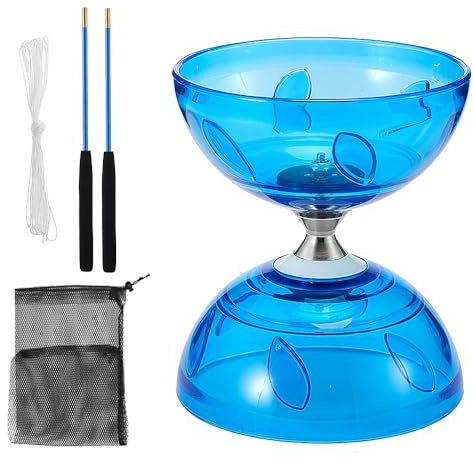 KBIBCK Juego de Diábolo, Diábolo con Rodamientos de Bolas, Diábolos Que Brilla en la Oscuridad, Juego de Malabarismo con Palos de Diábolos,Cuerda y Bolsa de Red para Profesional (Azul)