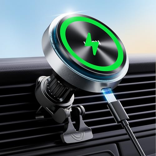 KPON Autohalterung mit Ladefunktion Ladegerät Auto für Magsafe, 15W Schnellladung Kfz Handyhalterung Auto Magnet Car Charger für iPhone 17/16/15/14/13/12 Series