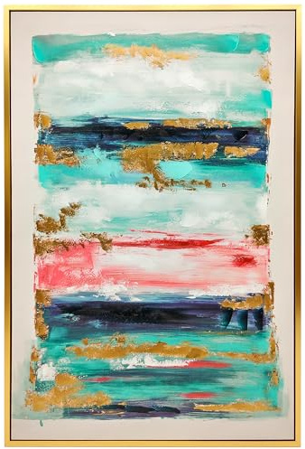 HOMCOM Cuadro en Lienzo Abstracto a Mano, 120x80 cm, Cuadro para Decoración de Salón Moderno con Marco de Madera Maciza, Decoración de Pared para Dormitorio, Salón, Cocina, Multicolor