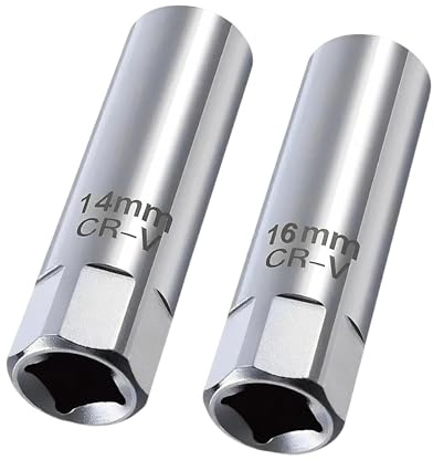 Ruvan 2 pièces Anneau magnétique Clé à bougie 14 mm et Clé à bougie 16 mm, douilles de bougie, clés de bougie, pour voitures, camions, motos, 2 tailles