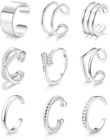 Morfetto 9 PCS Adjustable Gold Toe Rings for Women Non Tarnish | Hypoallergenic Open Silver Toe Ring Set Waterproof Simple Band Hug CZ Thumb Pinky Ring Dainty Summer Beach Foot Jewellry