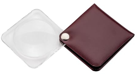 Eschenbach Optik Einschlaglupe Classic mit 3,5X-Vergrößerung und Linsendurchmesser 60 mm - mit eckigem Lederetui in Karminrot