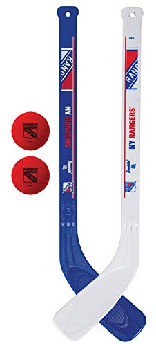 Franklin Sports New York Rangers NHL Mini Hockey Stick Set - NHL Team Knee Hockey Stick and Ball Set - Two Player Stick Set - Great Toy for Kids